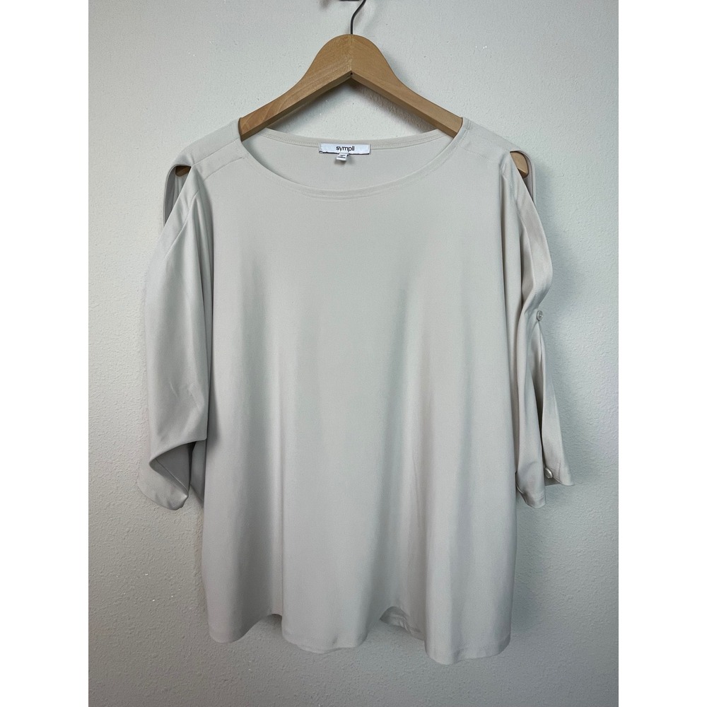 Sympli Women's Beige Cold Shoulder Sleeve 3/4 Sleeve Top Size 12 Made in Canada‎